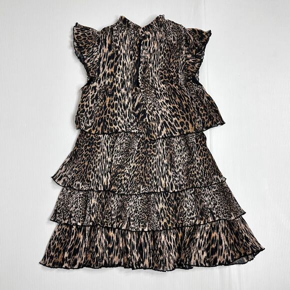 AllSaints Antheia Kiku Plissé Leopard Print Dress US10 Tiered Ruffle Rocker Chic - Picture 3 of 14